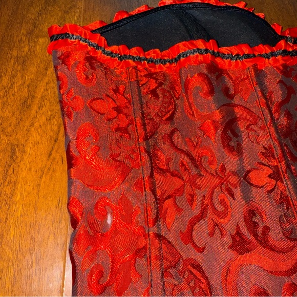 Red Black Brocade Corset Bustier Top Lace Up Gothic Burlesque Plus Size 5XL - Picture 6 of 7